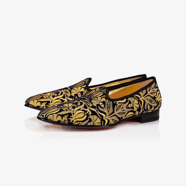 Velvet Slip-ons Men Gold Embroidered Loafers - ARNO CONTI