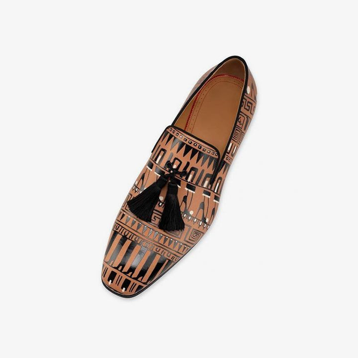 Tassel Greek Printing Calf Leather Loafers - ARNO CONTI