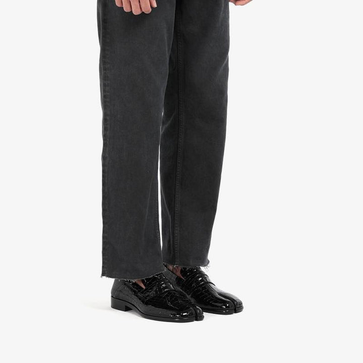 Croc-Effect Split-Toe Black Loafers - Arno Conti Shoe