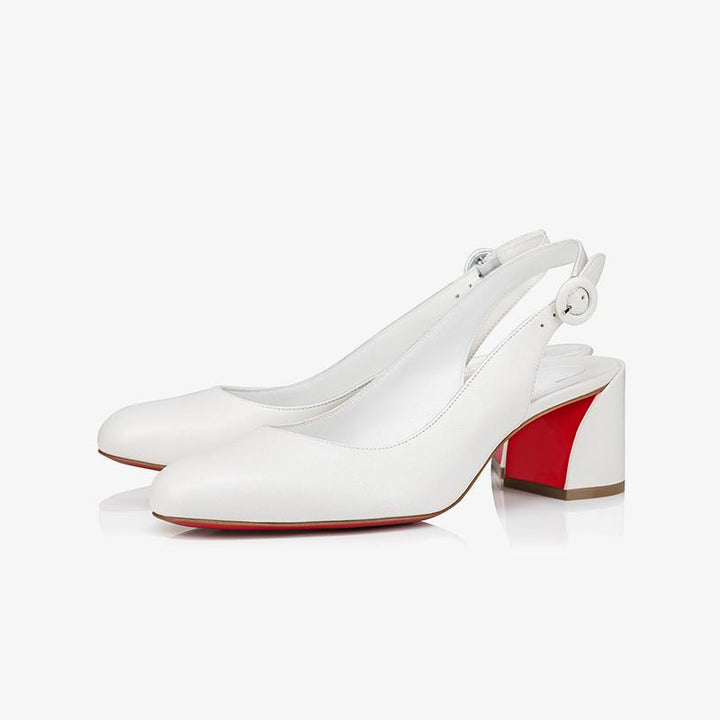 White Leather Slingbacks Block Heel - ARNO CONTI