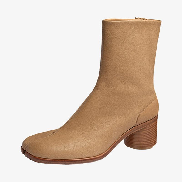 Beige Split-Toe Calf Leather Ankle Boots - Arno Conti Shoe