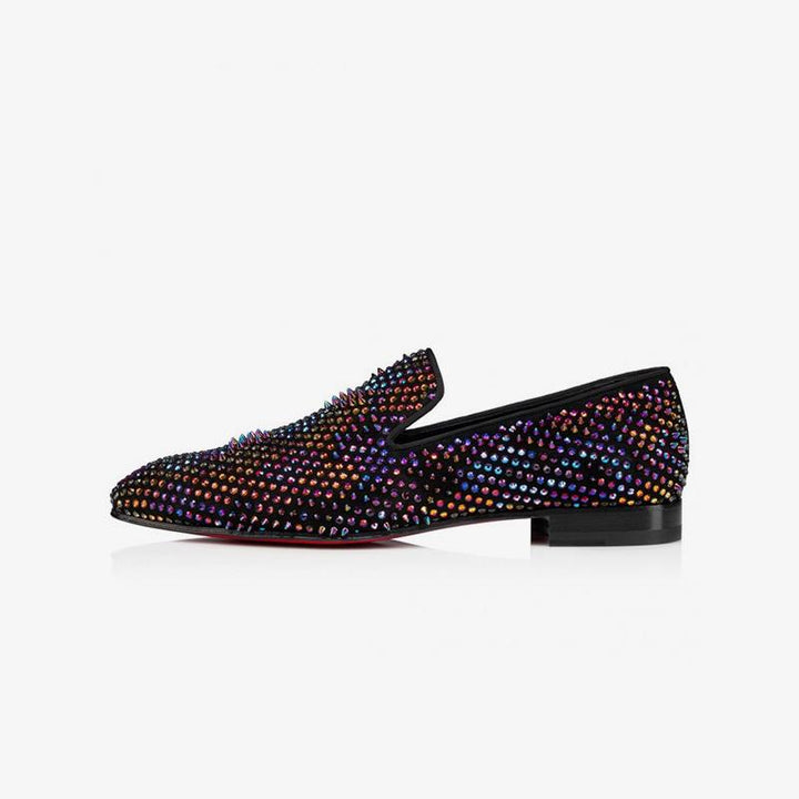 Multicolor Strass Adorned Suede Loafers - ARNO CONTI