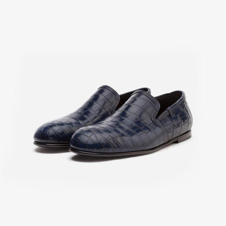 Blue Calf Croc-Embossed Loafers - Arno Conti Shoe