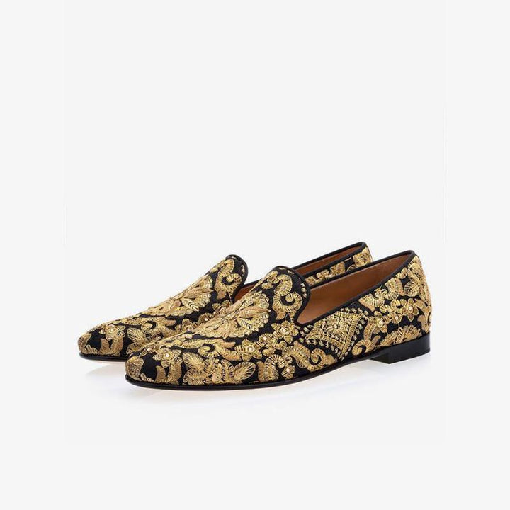 Gold Embroidered Leather Loafers - Arno Conti Shoe
