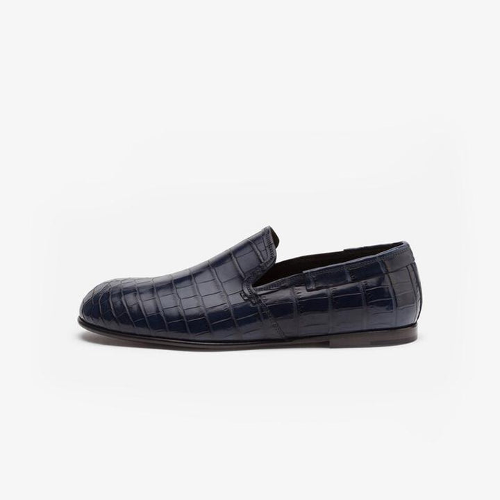 Blue Calf Croc-Embossed Loafers - Arno Conti Shoe