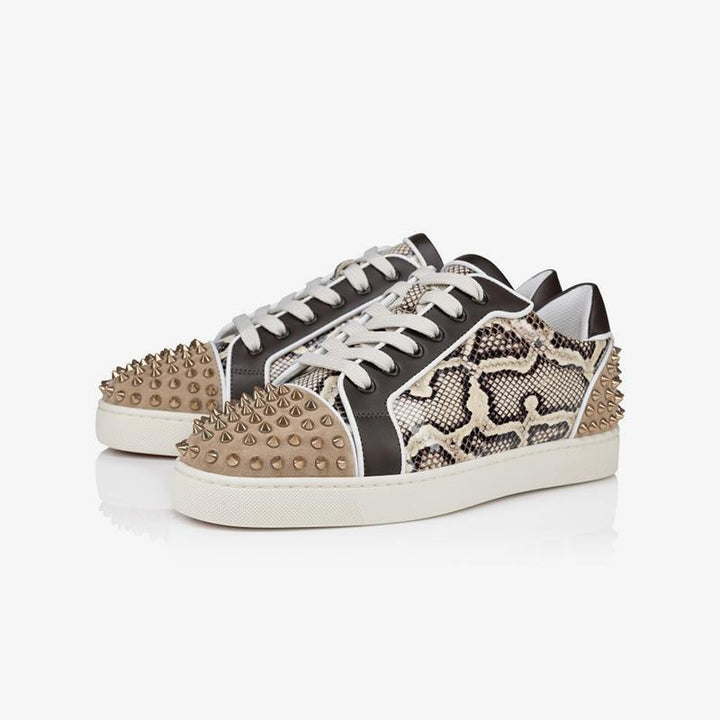 Snake Printed Spikes Leather Sneakers - ARNO CONTI