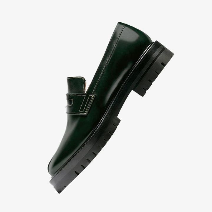 Dark Green Calfskin Chunky Sole Loafers - Arno Conti Shoe