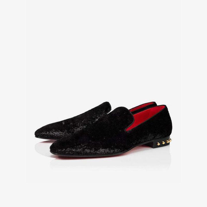 Black Velvet Loafers with Studs - ARNO CONTI