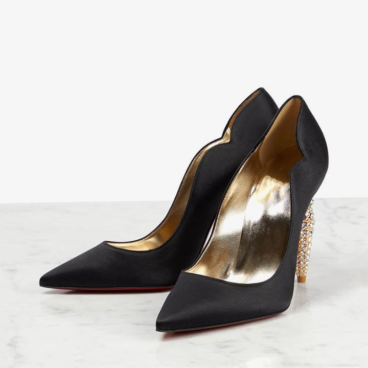 Silk Satin Heart Pumps with Crystal Heels - ARNO CONTI