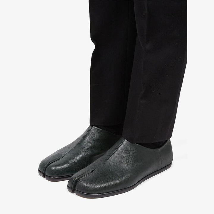 Split-Toe Dark Green Leather Loafers - Arno Conti Shoe