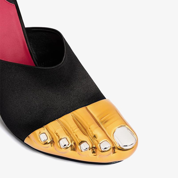 Satin Mules 100mm with Golden Details - Arno Conti Shoe