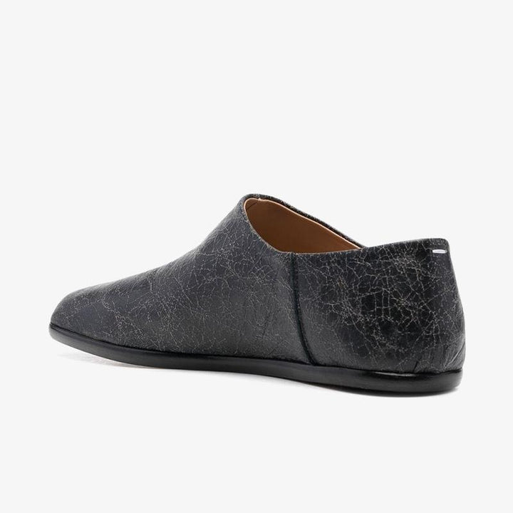 Black Split-Toe Leather Slippers - Arno Conti Shoe