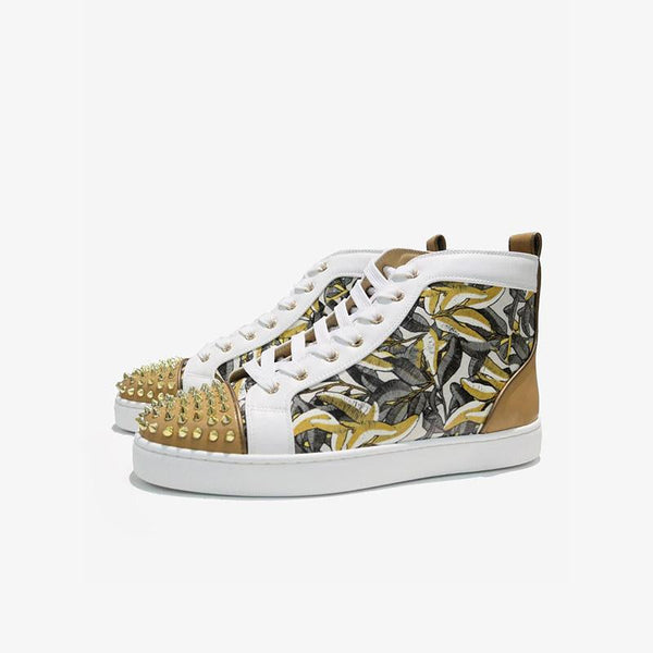 Leather Studded Patterns High Top Sneakers - ARNO CONTI