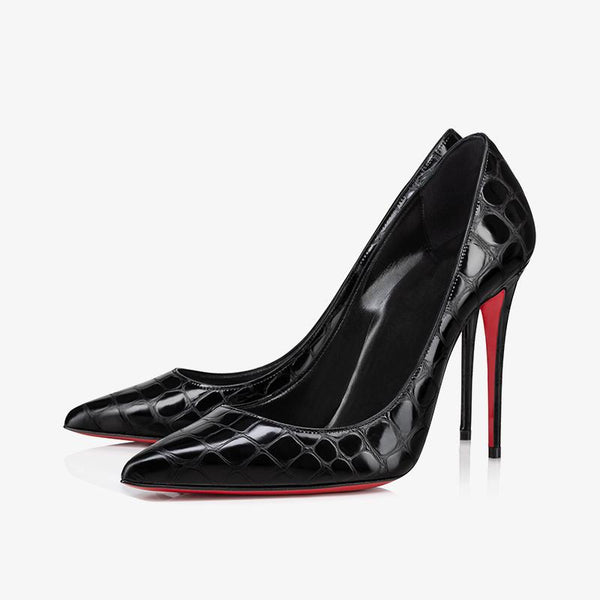 Refined Black Alligator-Embossed Leather Stiletto - ARNO CONTI