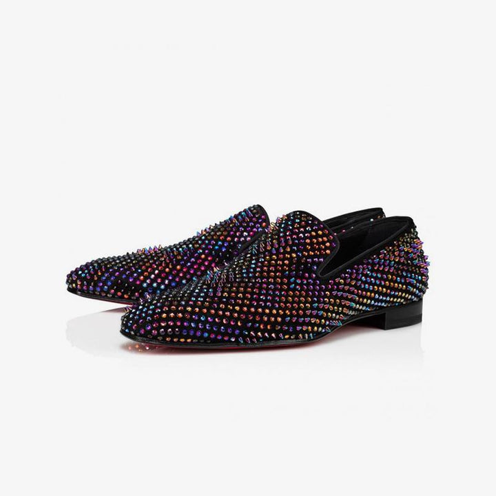 Multicolor Strass Adorned Suede Loafers - ARNO CONTI