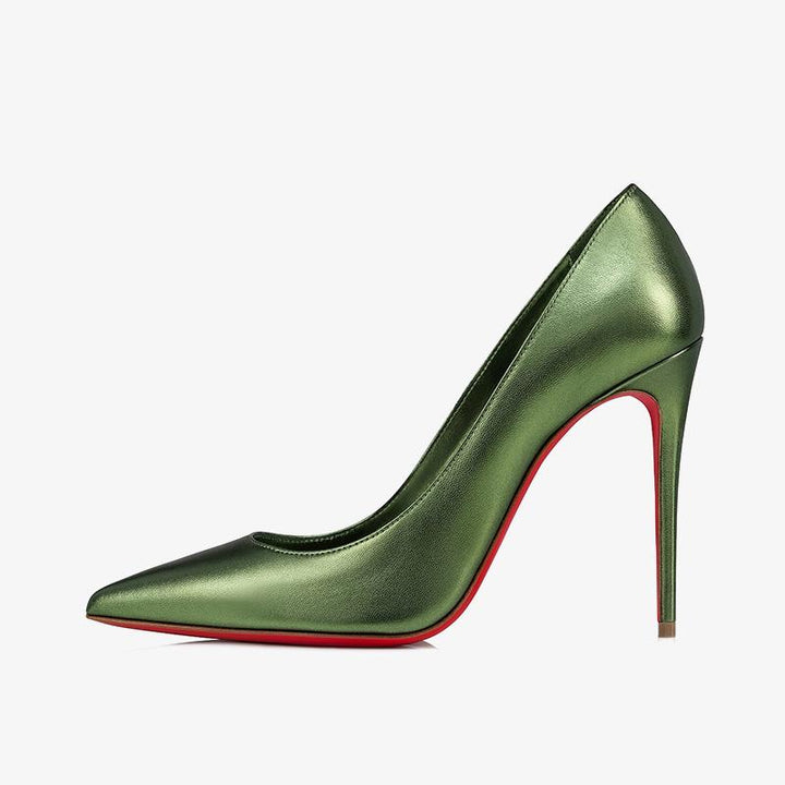 Green Laminated Leather Pointed Toe Pumps - ARNO CONTI