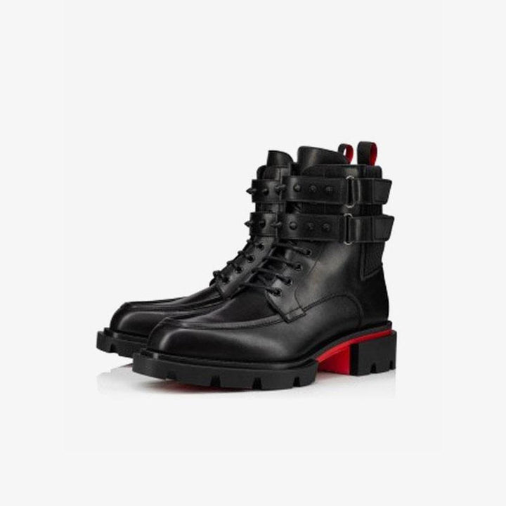 Black Buckle Two Straps Spikes Boots - ARNO CONTI