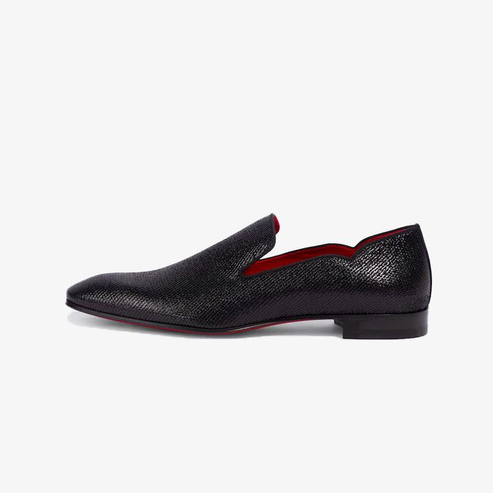 Black Flat Glitter Calf Loafers - ARNO CONTI