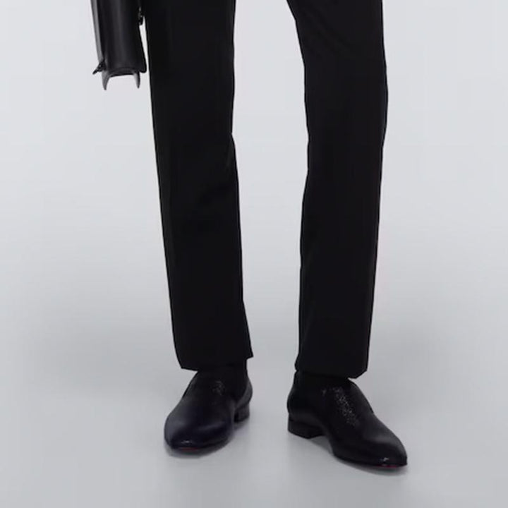 Black Flat Glitter Calf Loafers - ARNO CONTI