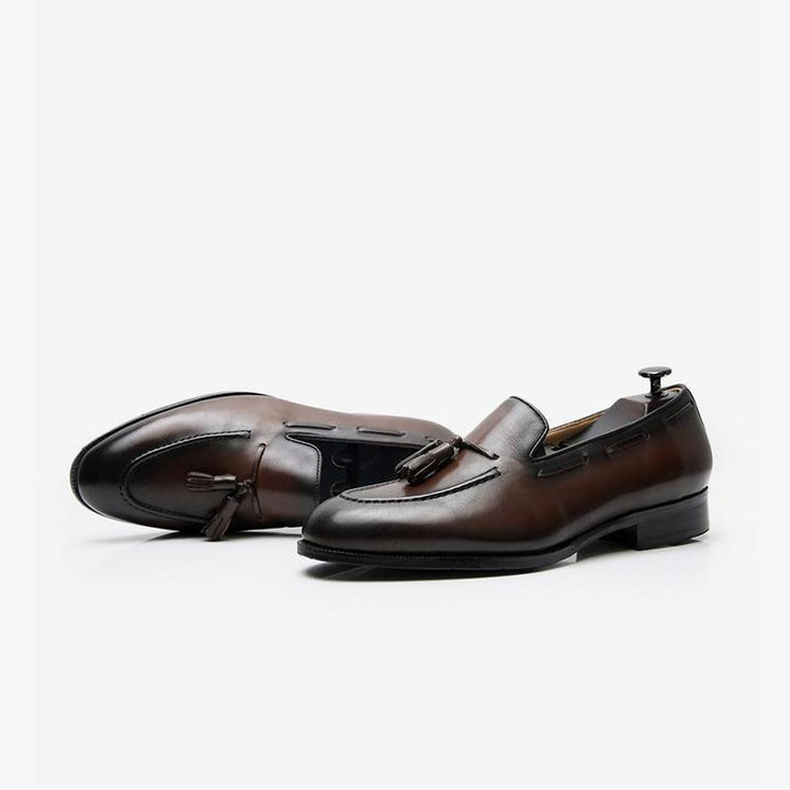 Cowhide Slip-On Loafers with Tassel Detail - Arno Conti Shoe