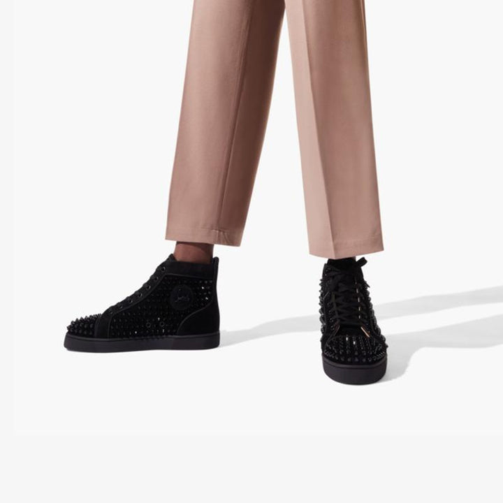 Spikes Black Calkf Suede High-top Sneakers - ARNO CONTI