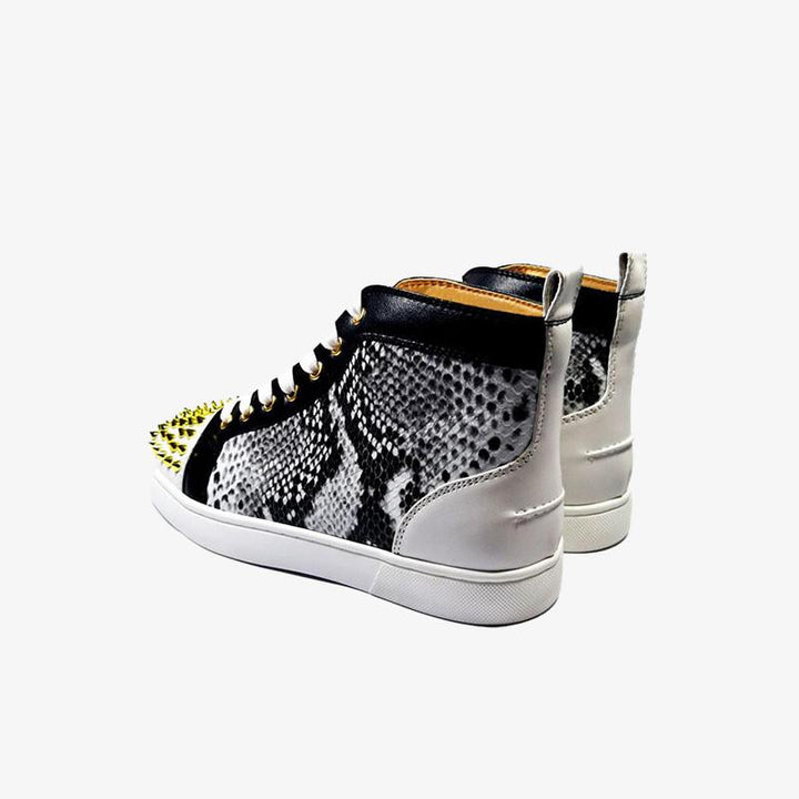 Snakeskin Shoes Rivets Leather Sneakers - ARNO CONTI