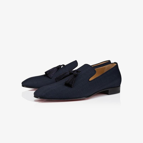 Navy Fabric Mens Tassel Flat Loafers - ARNO CONTI
