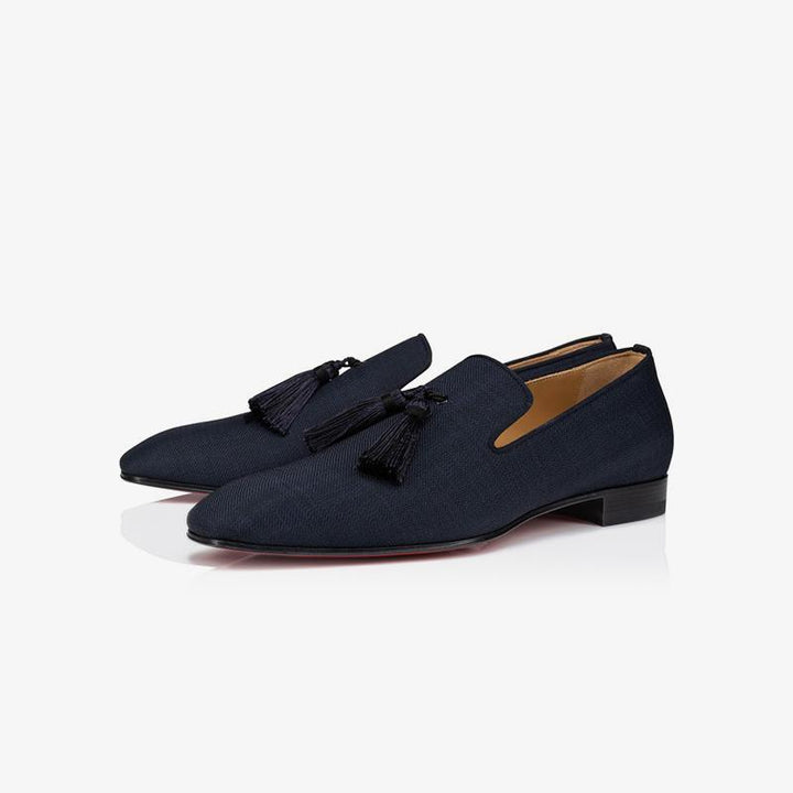 Navy Fabric Mens Tassel Flat Loafers - ARNO CONTI
