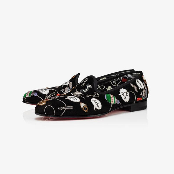 Men Embroidered Graffiti Loafers Suede Black - ARNO CONTI