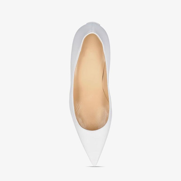 Unique White Leather Pointed Toe Pump - ARNO CONTI