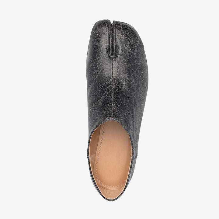 Black Split-Toe Leather Slippers - Arno Conti Shoe