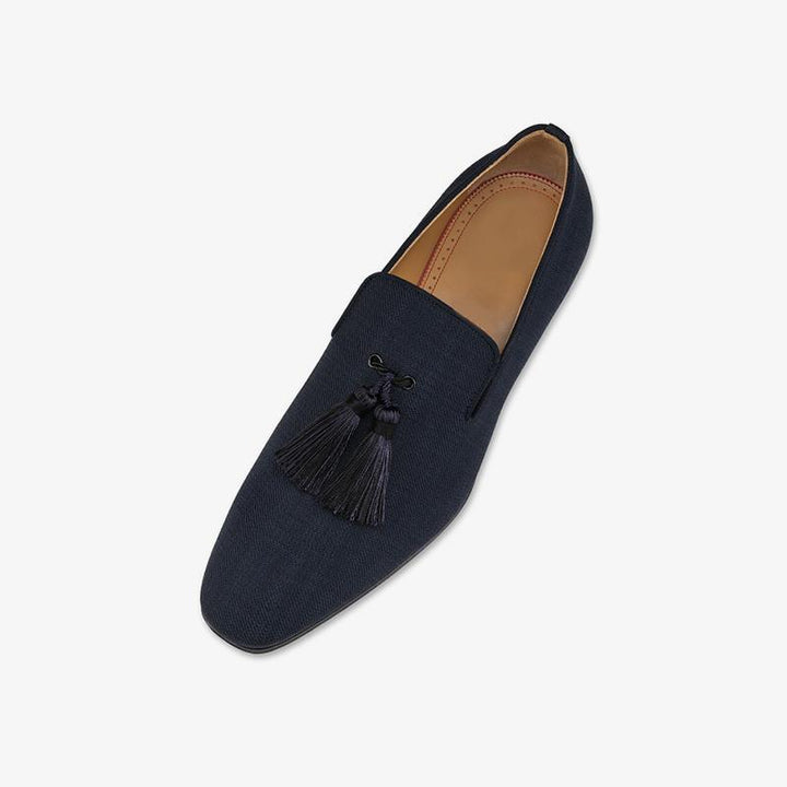 Navy Fabric Mens Tassel Flat Loafers - ARNO CONTI