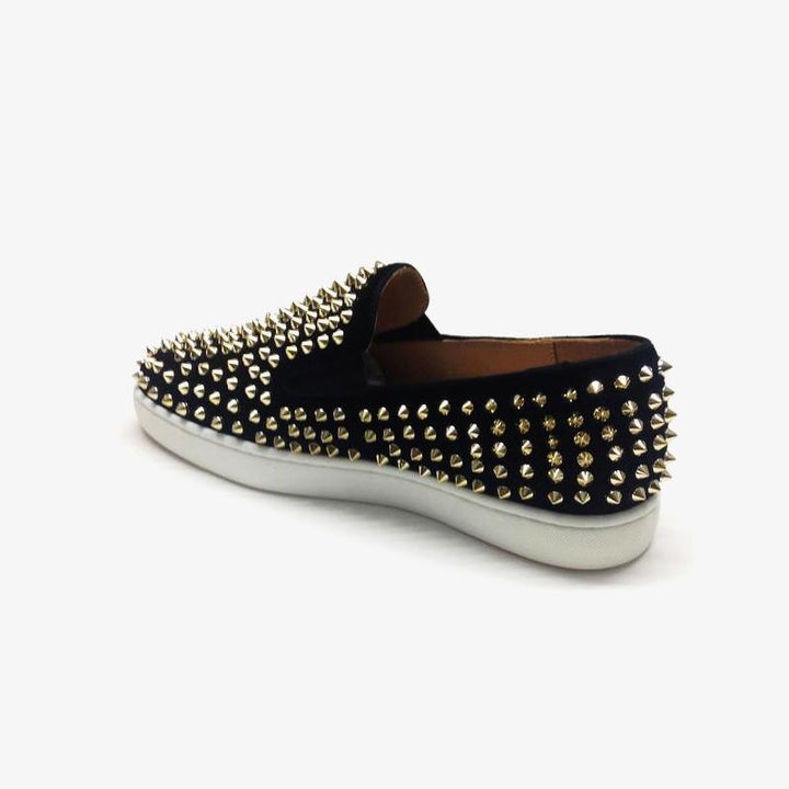 Black Suede Rivets Slip-on Sneakers - ARNO CONTI