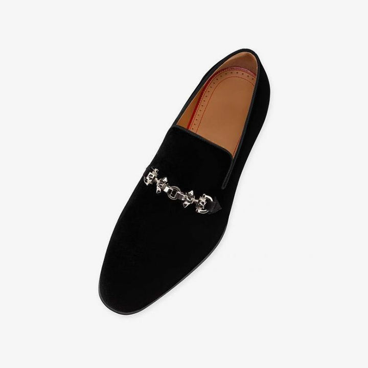 Chain Strap Loafers Men Slip-on Velvet Black - ARNO CONTI
