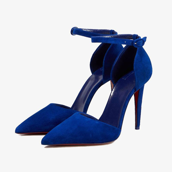 Trendy Blue Suede Ankle Strap Pump - ARNO CONTI