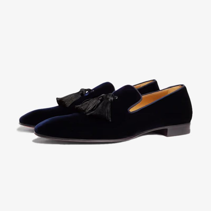 Blueberry Velvet Fringe Slip On Loafers - ARNO CONTI