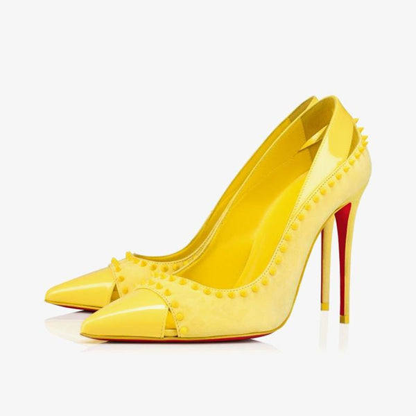 Unique Yellow Patent Leather Spiked Pump - ARNO CONTI