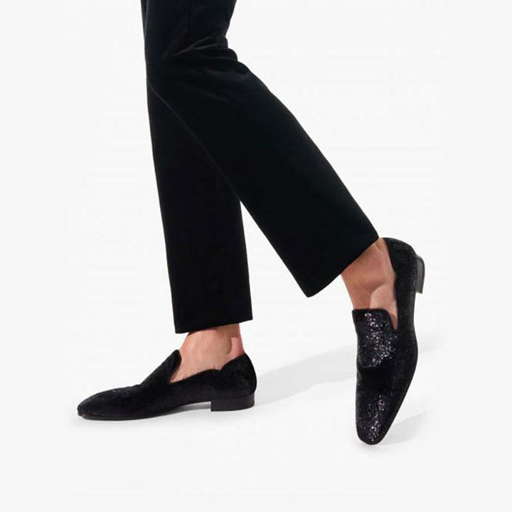 Black Velvet Loafers with V-Cut Design - ARNO CONTI