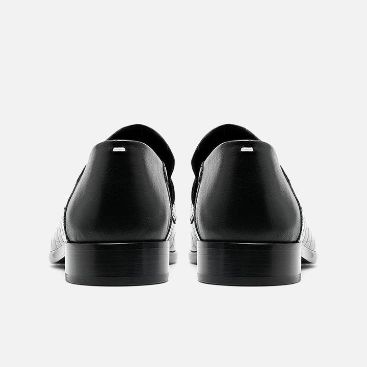 Croc-Effect Split-Toe Black Loafers - Arno Conti Shoe