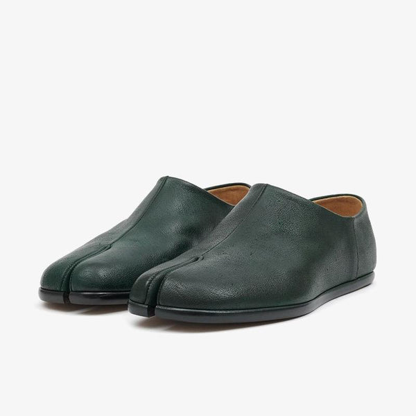 Split-Toe Dark Green Leather Loafers - Arno Conti Shoe