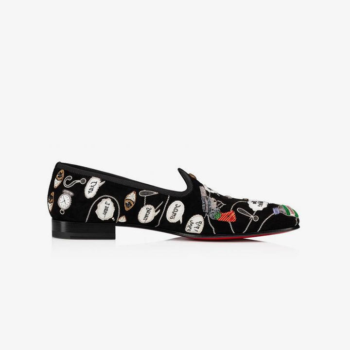 Men Embroidered Graffiti Loafers Suede Black - ARNO CONTI