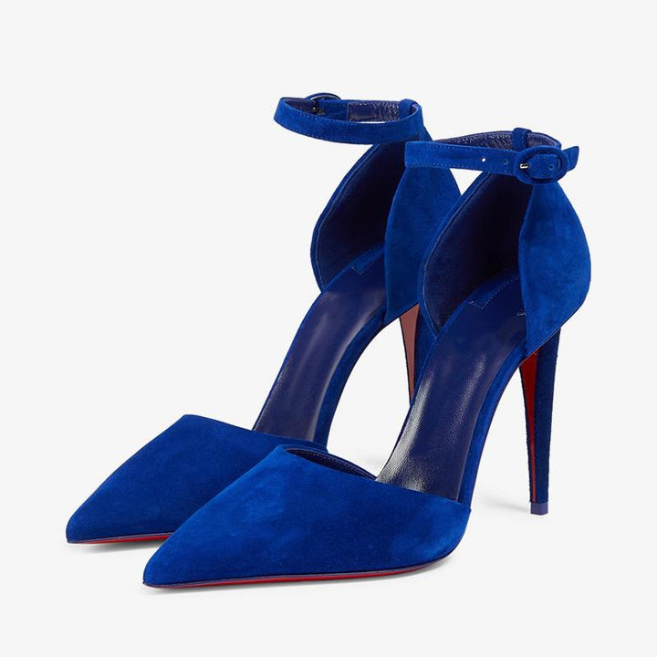 Trendy Blue Suede Ankle Strap Pump - ARNO CONTI