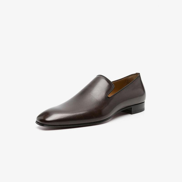 Brown Leather Slip-On Flat Loafers - ARNO CONTI