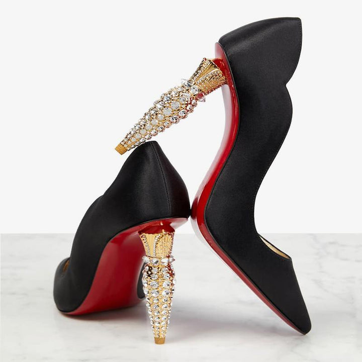Silk Satin Heart Pumps with Crystal Heels - ARNO CONTI