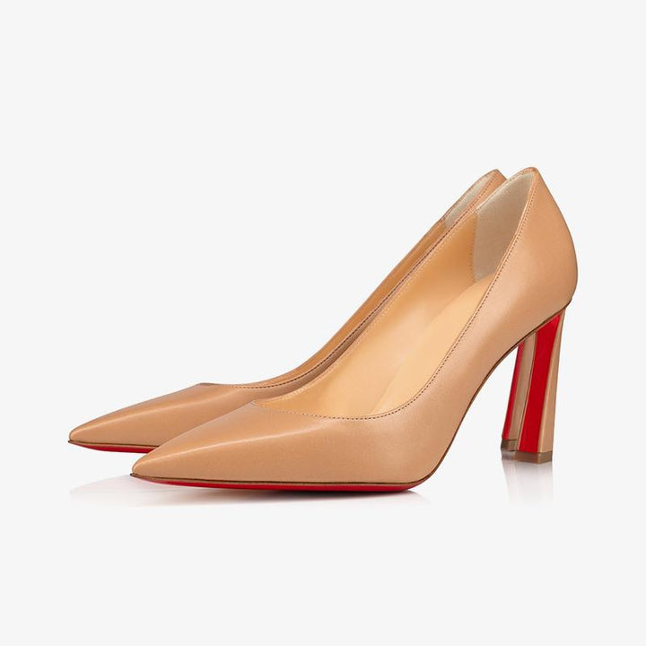 Unique Beige Leather Pumps with Flared - ARNO CONTI