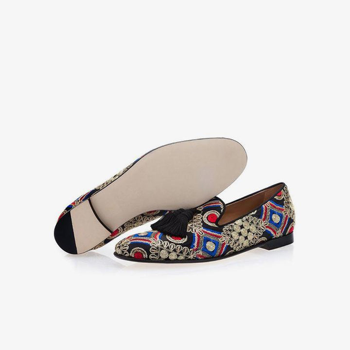 Mens Embroidered Loafers with Tassels - Arno Conti Shoe
