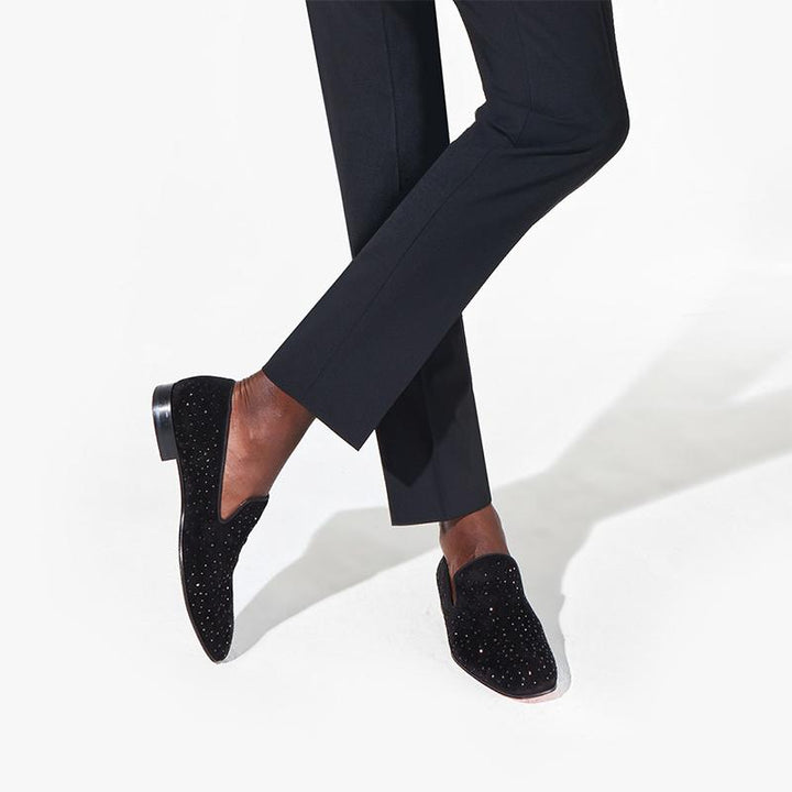 Velvet Black Rihestone Mens Slip On Loafers - ARNO CONTI