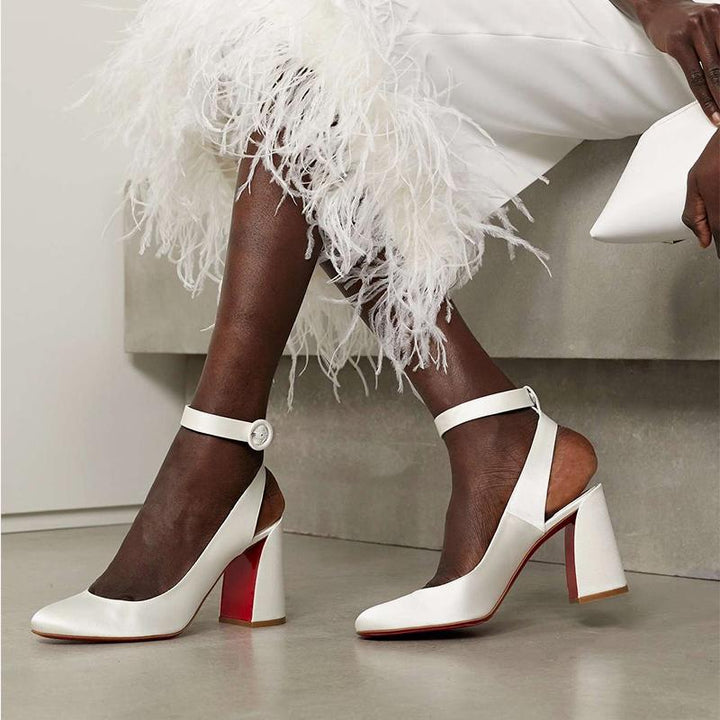 White Satin Pump with Adjustable Ankle Strap - ARNO CONTI