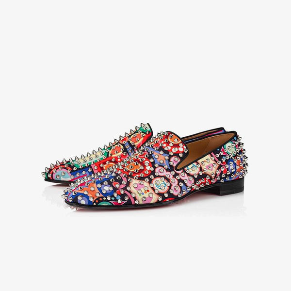 Multi-color Spiked Printed Loafers Shoes Floral - ARNO CONTI