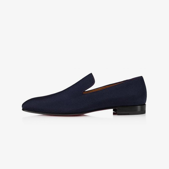 Navy Loafers Men Fabric Leather Slip On - ARNO CONTI